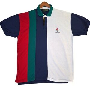 Vintage 1996 Atlanta Olympics Games Collection Polo Shirt Men's L Striped Avon